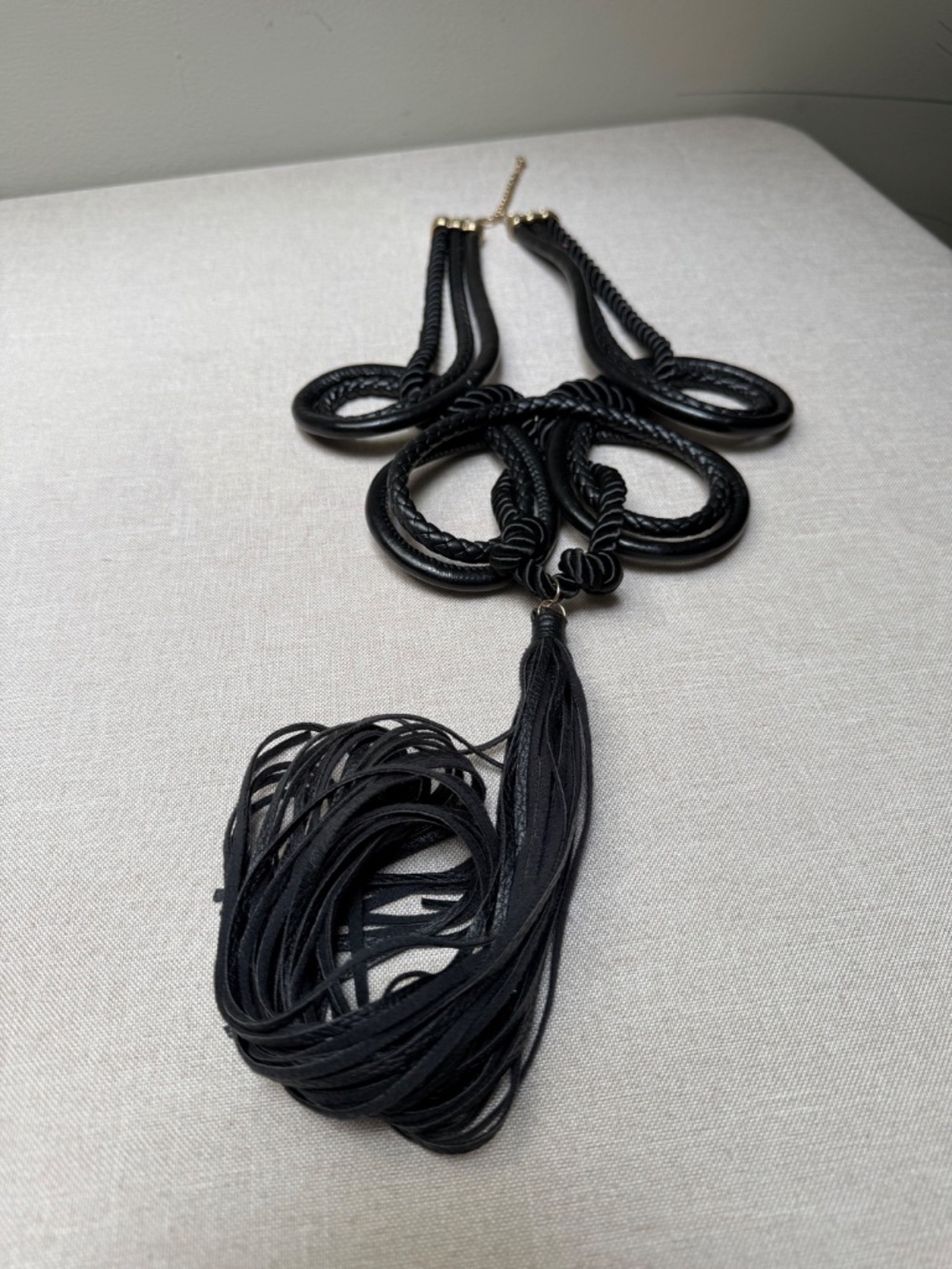 Mika Black Tassel Fringe Bib Statement Necklace - Picture 3 of 9